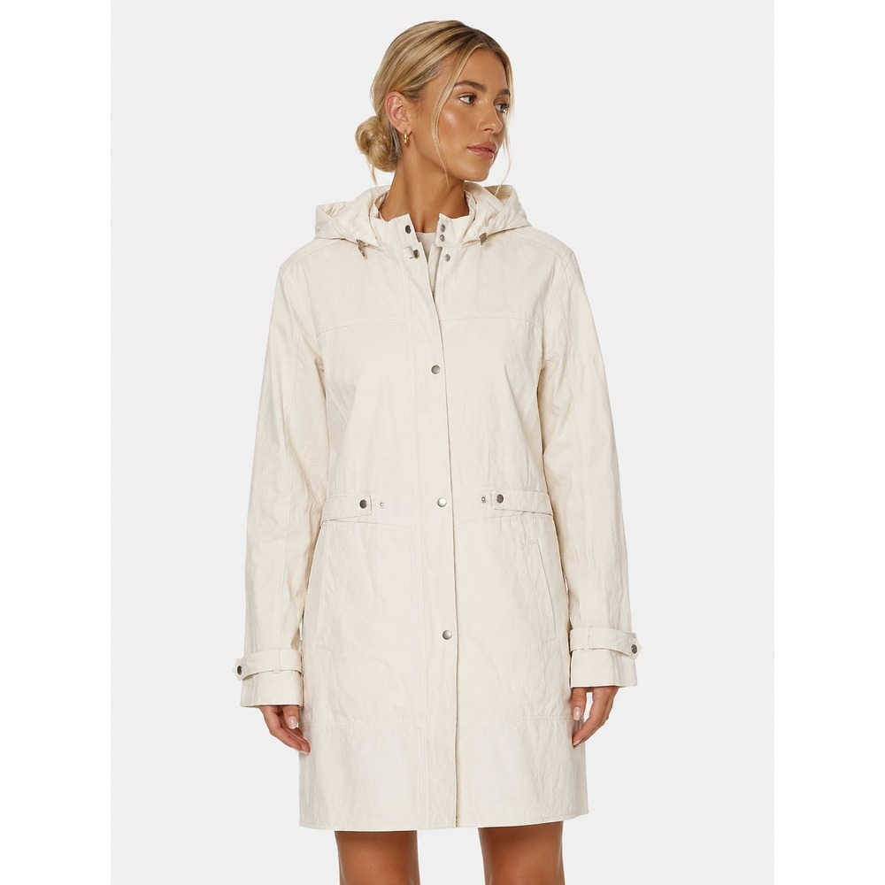Elie Tahari Hooded Anorak Parka Coat Cream Off-White Size L